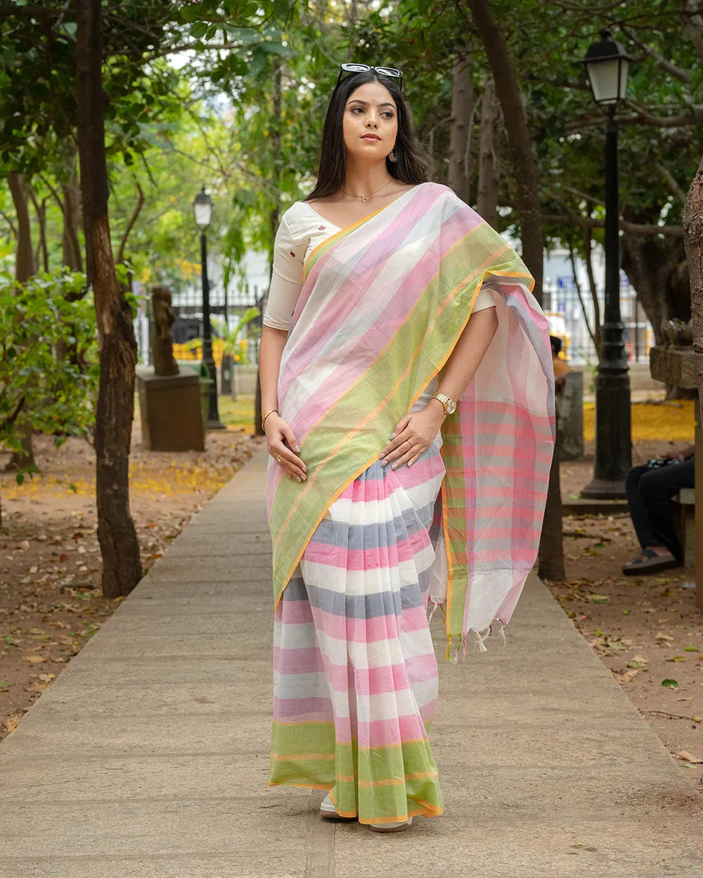 SC7418(2) - MANGALAGIRI MULTICOLOUR STRIPED COTTON SAREE