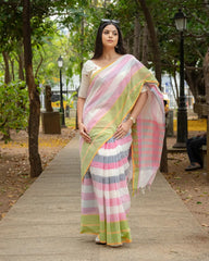 SC7418(2) - MANGALAGIRI MULTICOLOUR STRIPED COTTON SAREE