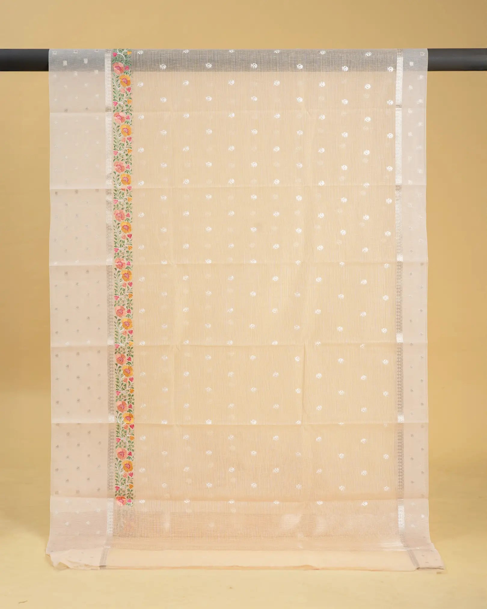 Tissue Linen Saree with Fancy Border & Meena Flower Embroidery