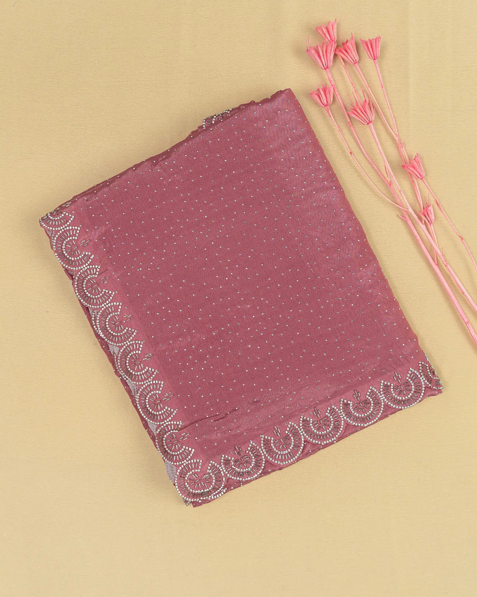 SC3452 - Fendy satin with silver stone and jarjoshi work along border