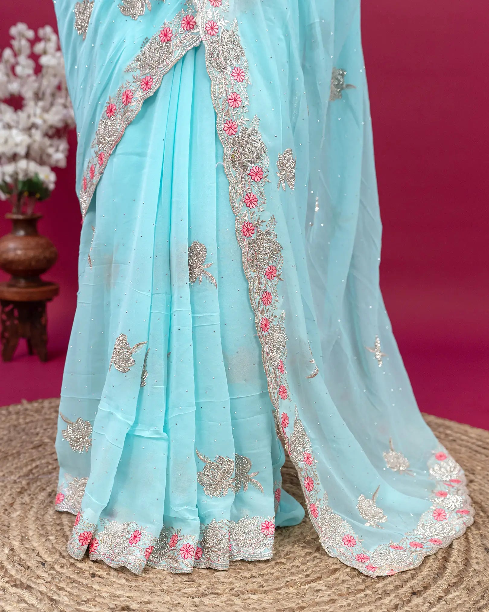 SC3994 - Georgette With Embroidery And Handwork Stone