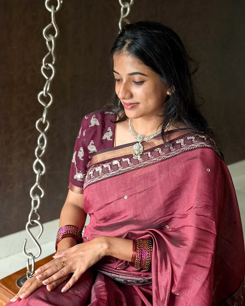 SC6719 - CHANDERI SILK SAREE WITH BANDHANI BORDER AND MIRROR WORK