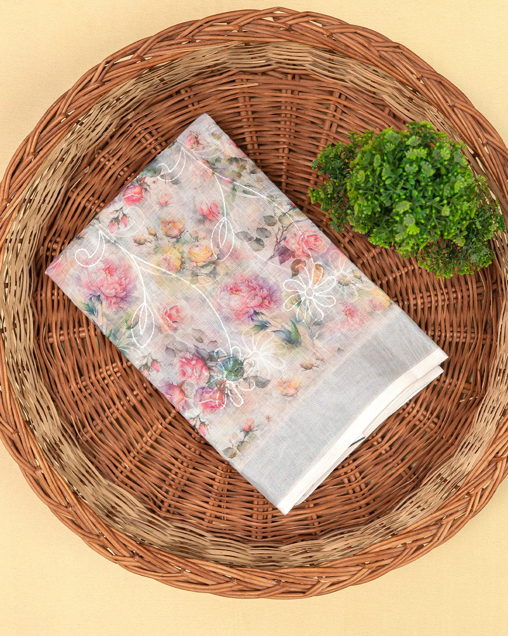 SC3947 - Linen Digital Print With Embroidery All Over Body