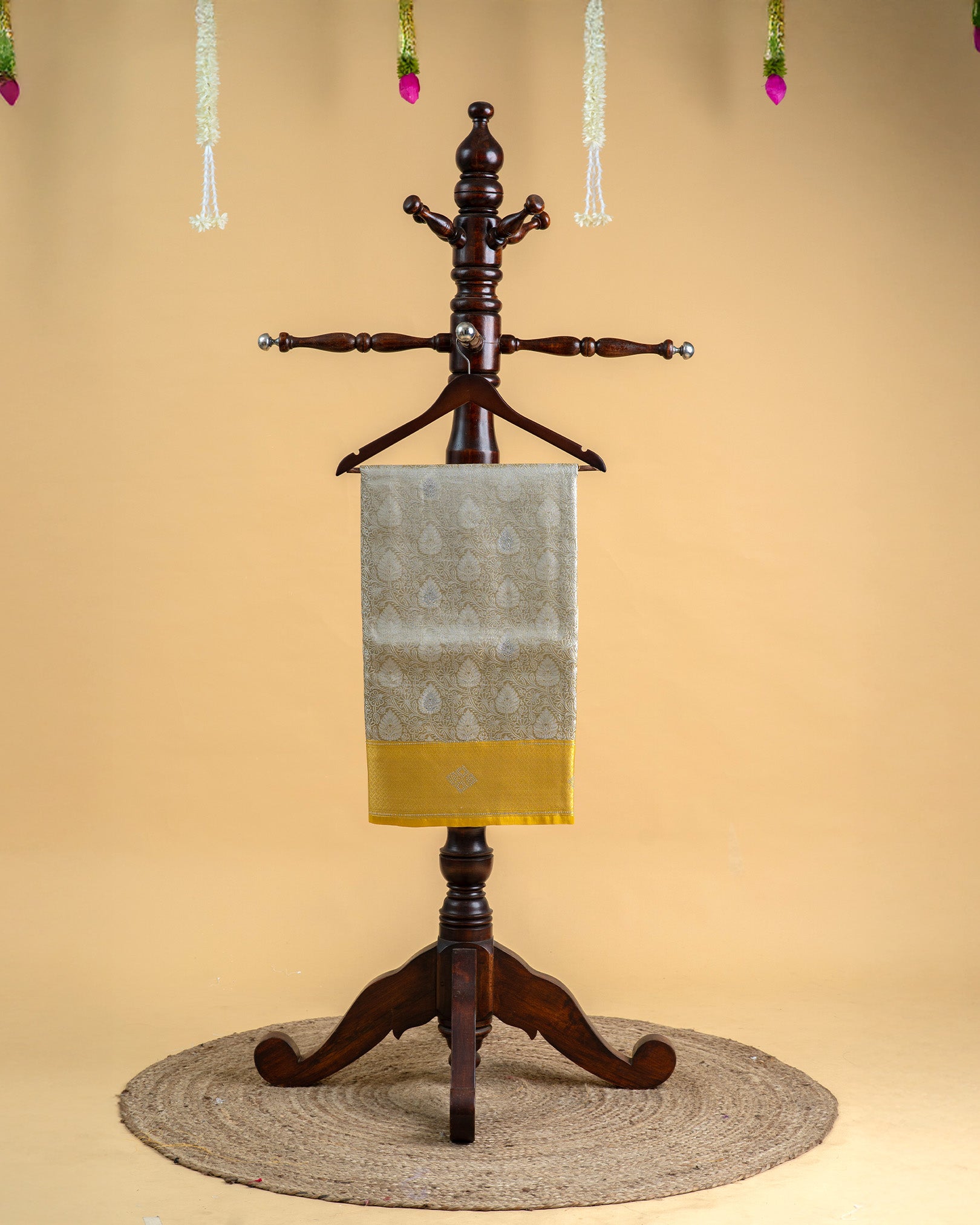 Tissue Saree with Silver Stone and Thread Work