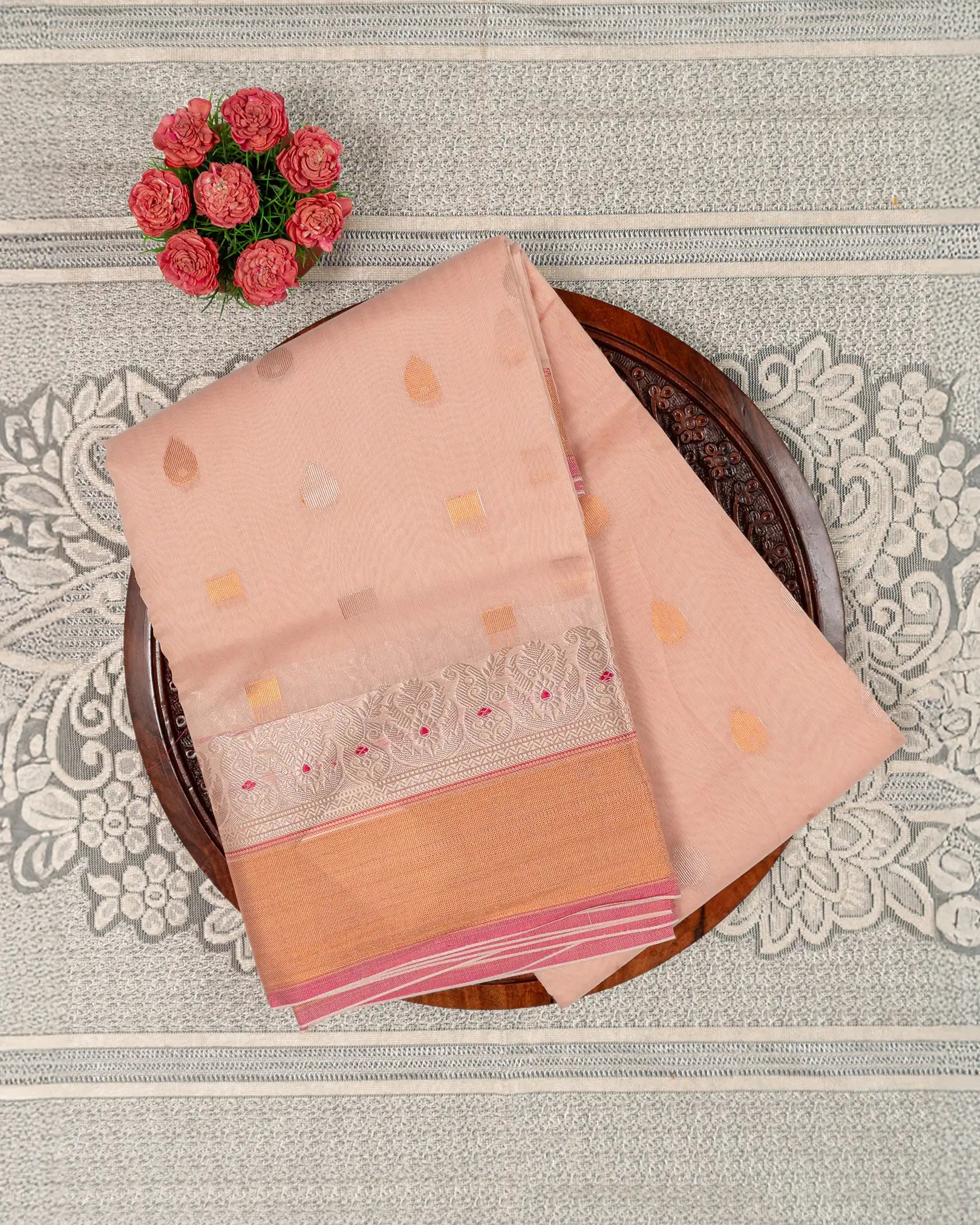 SC2880 - Linen Cotton With Copper And Gold Zari