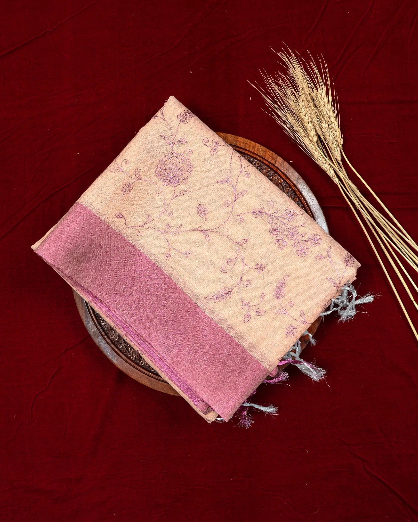 SC4000 - Tissue Linen Saree With Pink Embroidery All Over