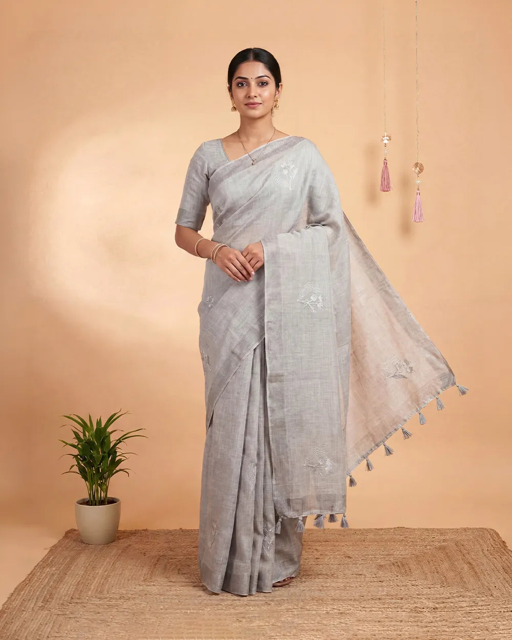 SC6619(7) - LINEN EMBROIDERY SAREE