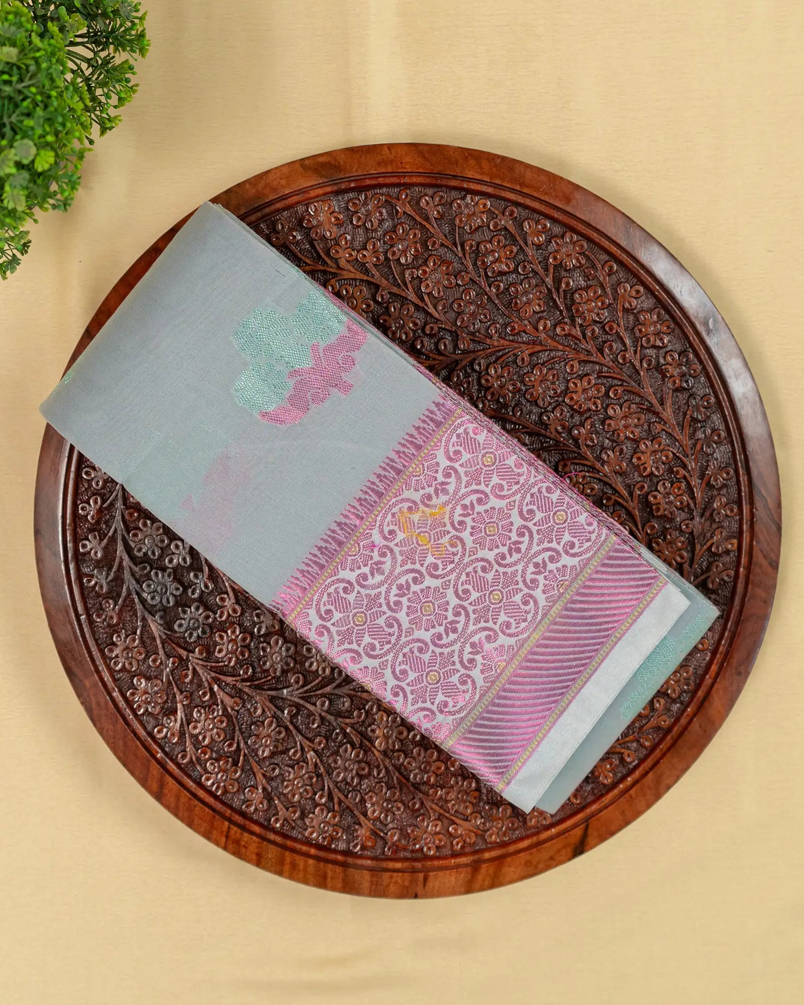SC2980 - Silk Cotton With Pink And Self Zari
