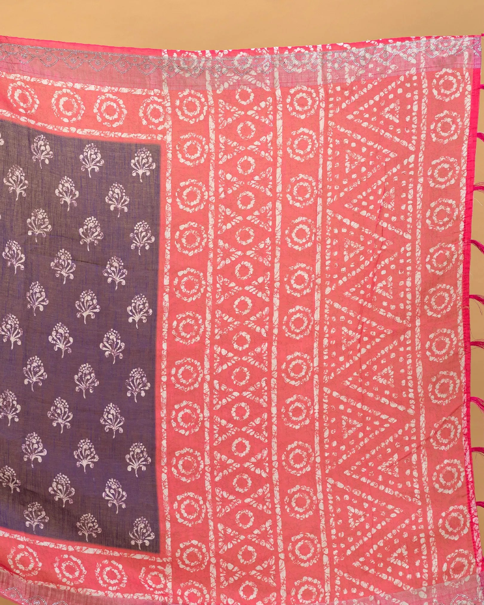 SC4350 - Linen With Bandhini Print And Border Stone