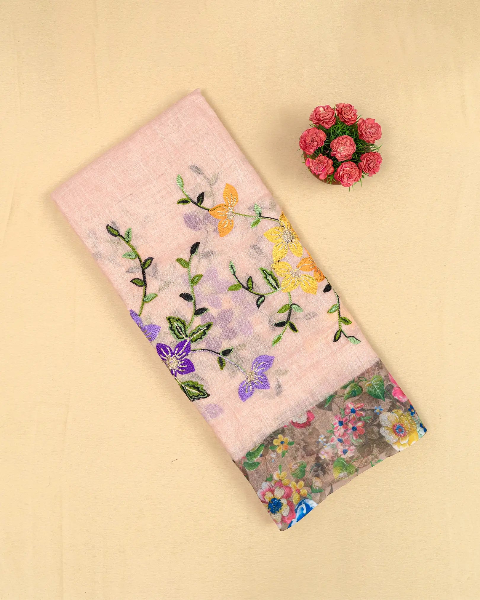 SC3151 - Linen with colour embroidery and chikku work