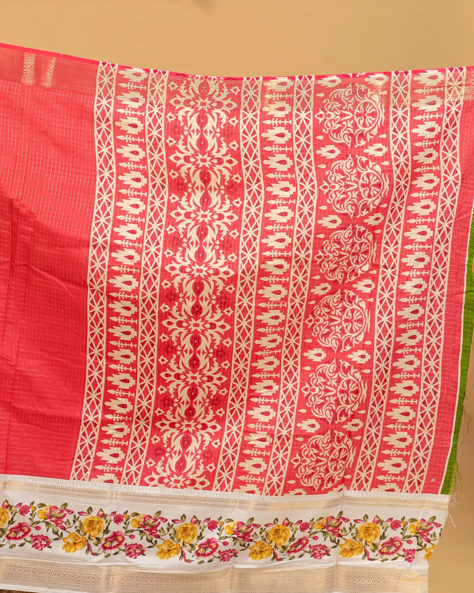 SC3661 - Dola Silk Saree Checked Body With White Border