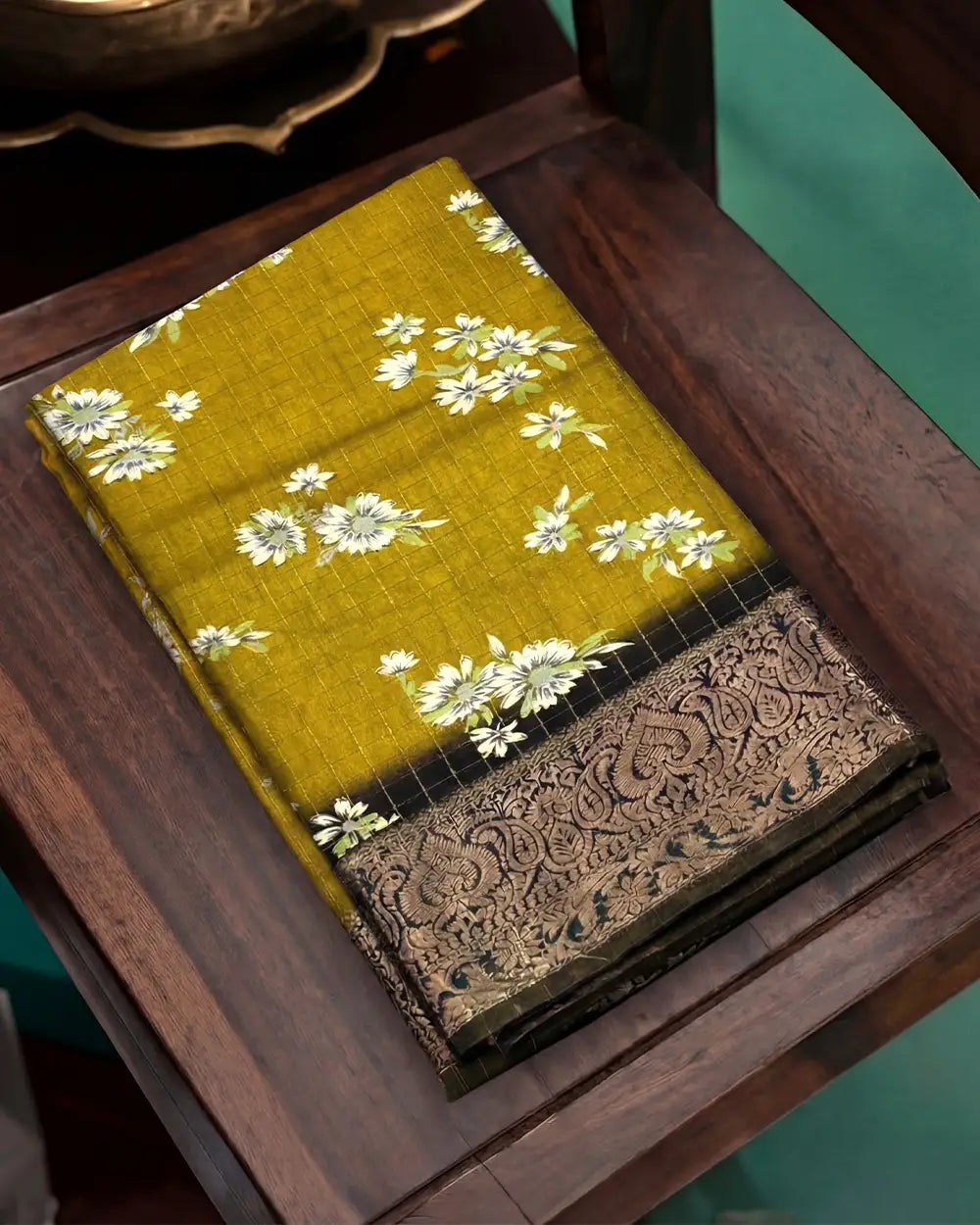 SC5735(2) - DOLA SILK SAREE WITH CHECKED AND DIGITAL PRINT