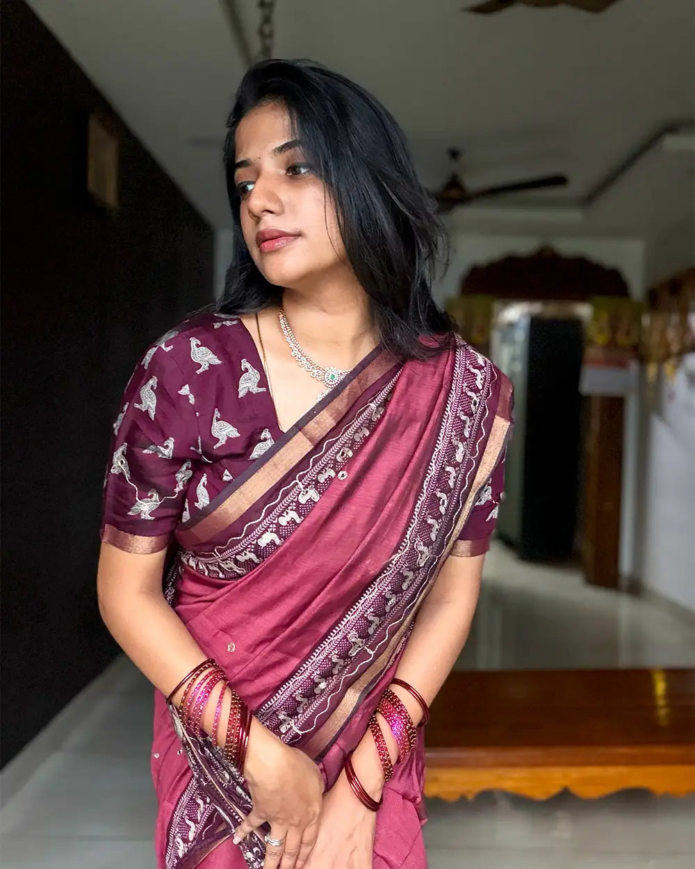 SC6719 - CHANDERI SILK SAREE WITH BANDHANI BORDER AND MIRROR WORK