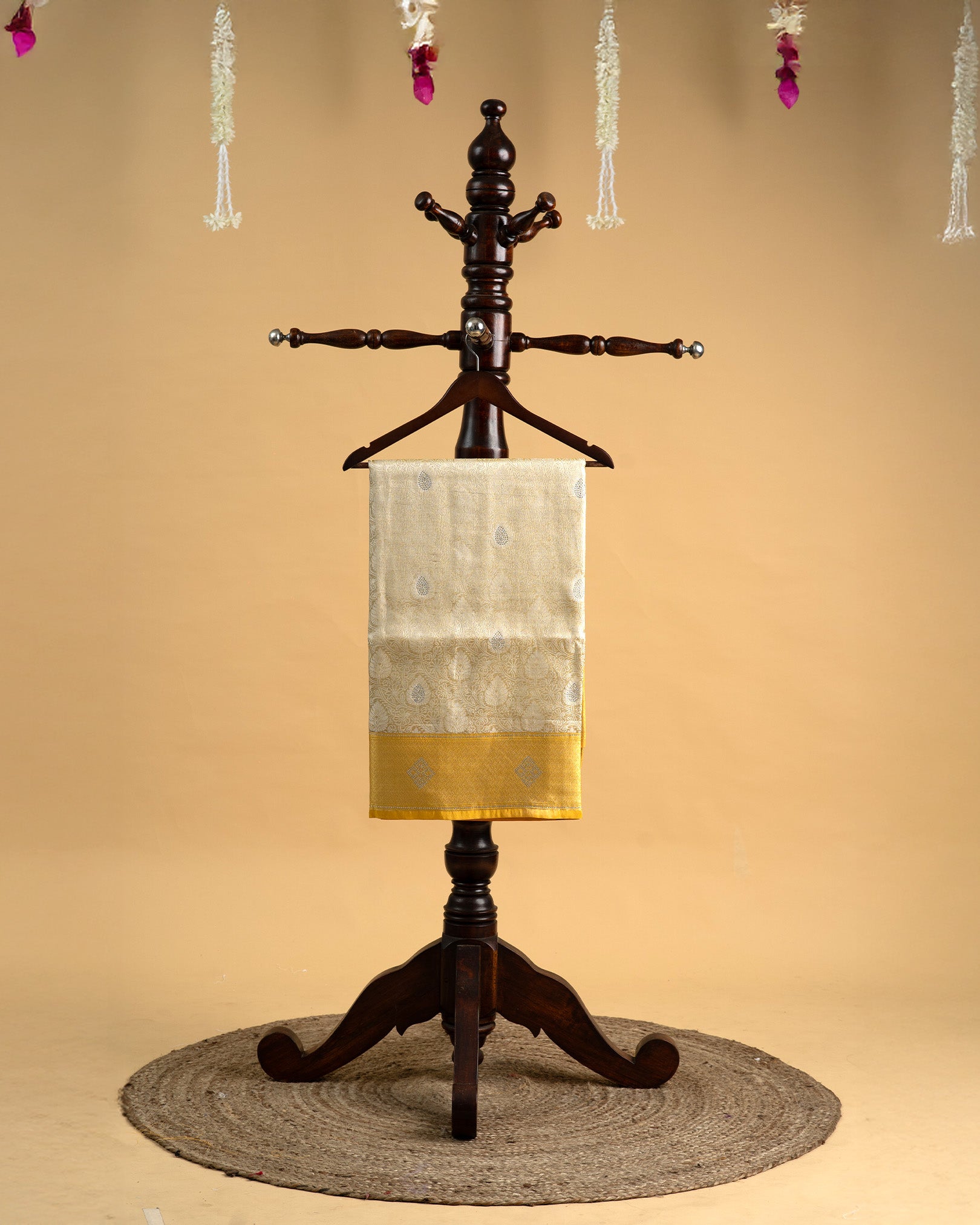 Tissue Saree with Silver Stone and Thread Work
