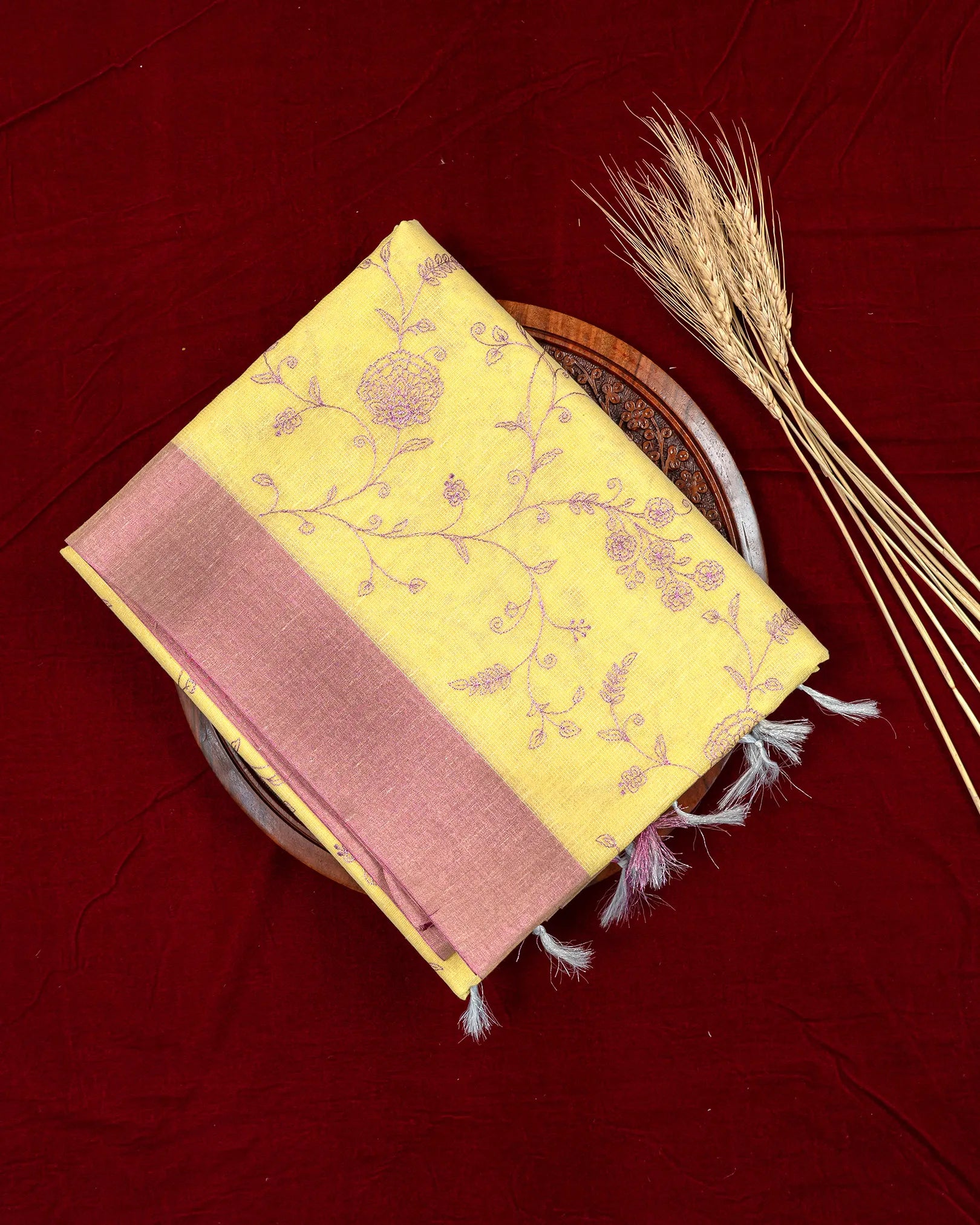 SC4000 - Tissue Linen Saree With Pink Embroidery All Over
