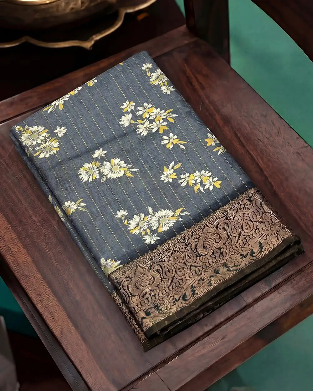 SC5735(2) - DOLA SILK SAREE WITH CHECKED AND DIGITAL PRINT