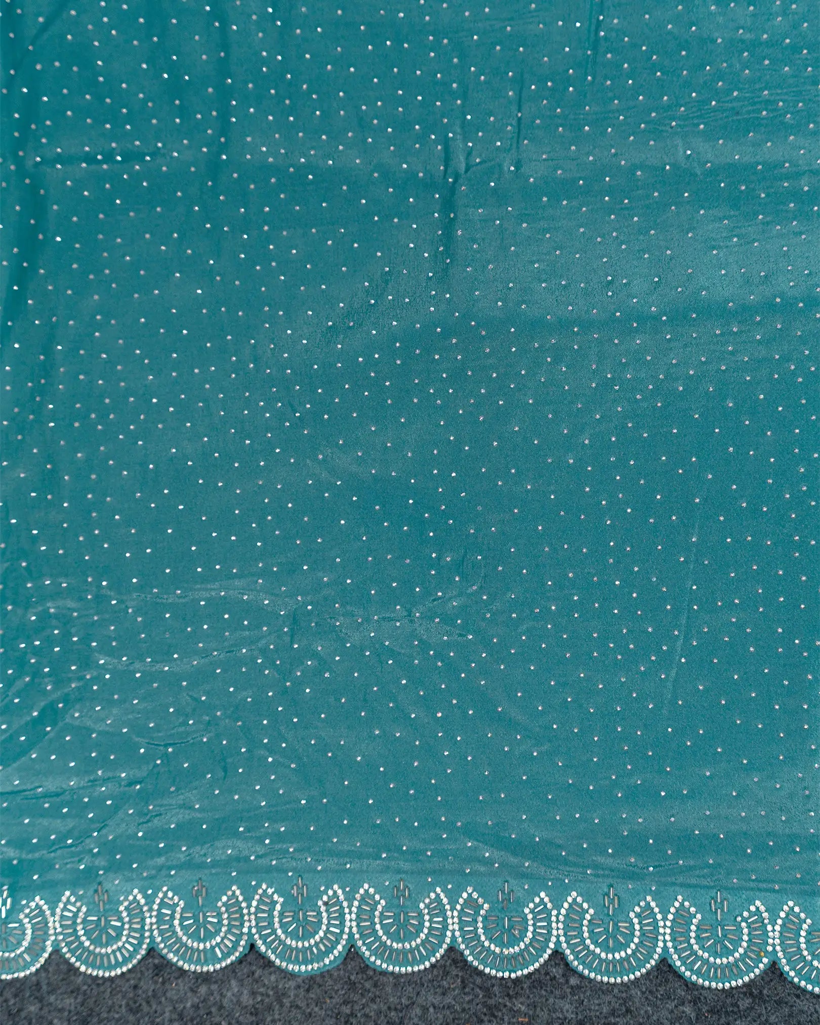 SC3452 - Fendy satin with silver stone and jarjoshi work along border
