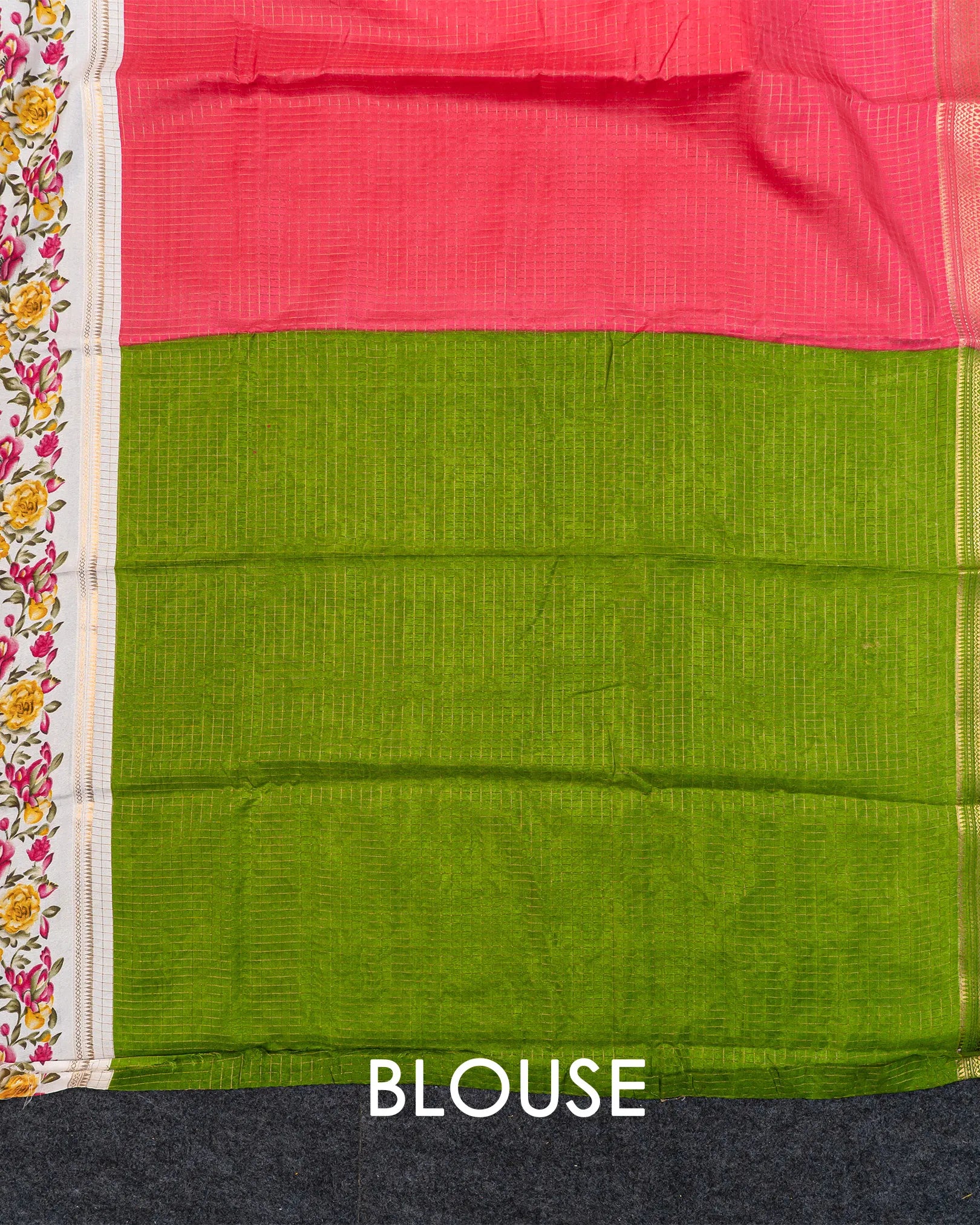 SC3661 - Dola Silk Saree Checked Body With White Border