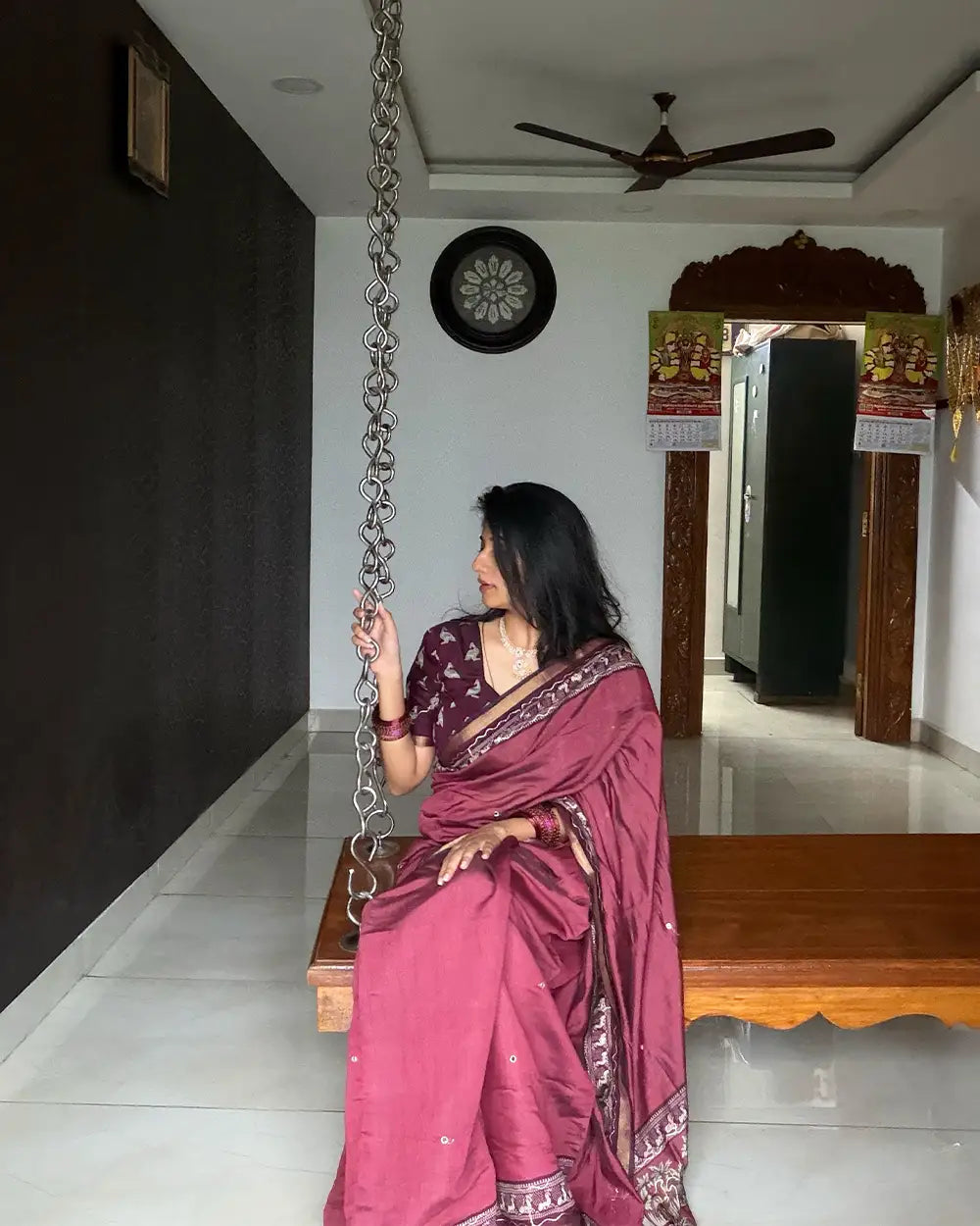 SC6719 - CHANDERI SILK SAREE WITH BANDHANI BORDER AND MIRROR WORK