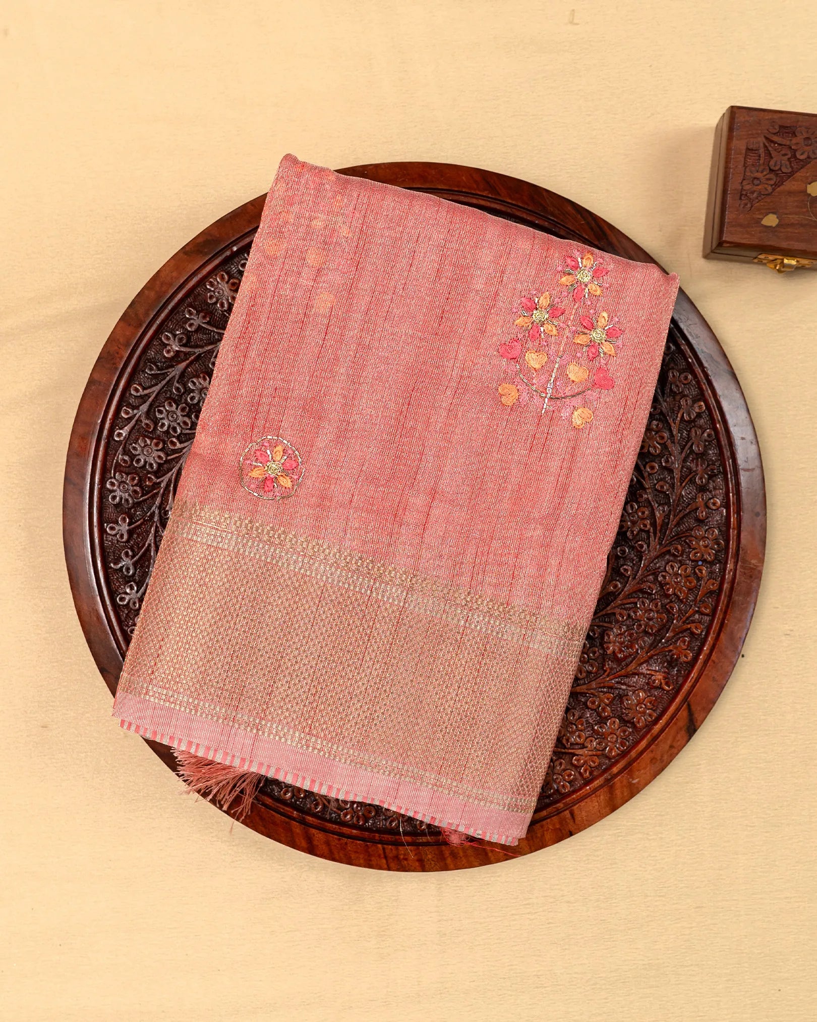 SC3121 - Tissue Embroidery Saree With Jarjoshi Work