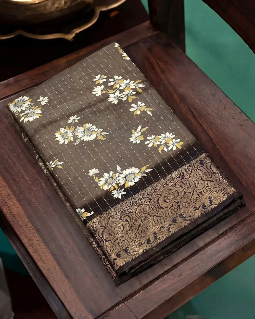 SC5735(2) - DOLA SILK SAREE WITH CHECKED AND DIGITAL PRINT