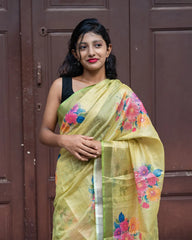 SC3164 - Tissue Saree With Digital Print And Gold Foil Over Butta