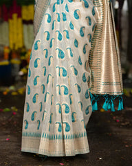 SC5285 - Tussar Cotton Saree With Copper Stone All Over Body