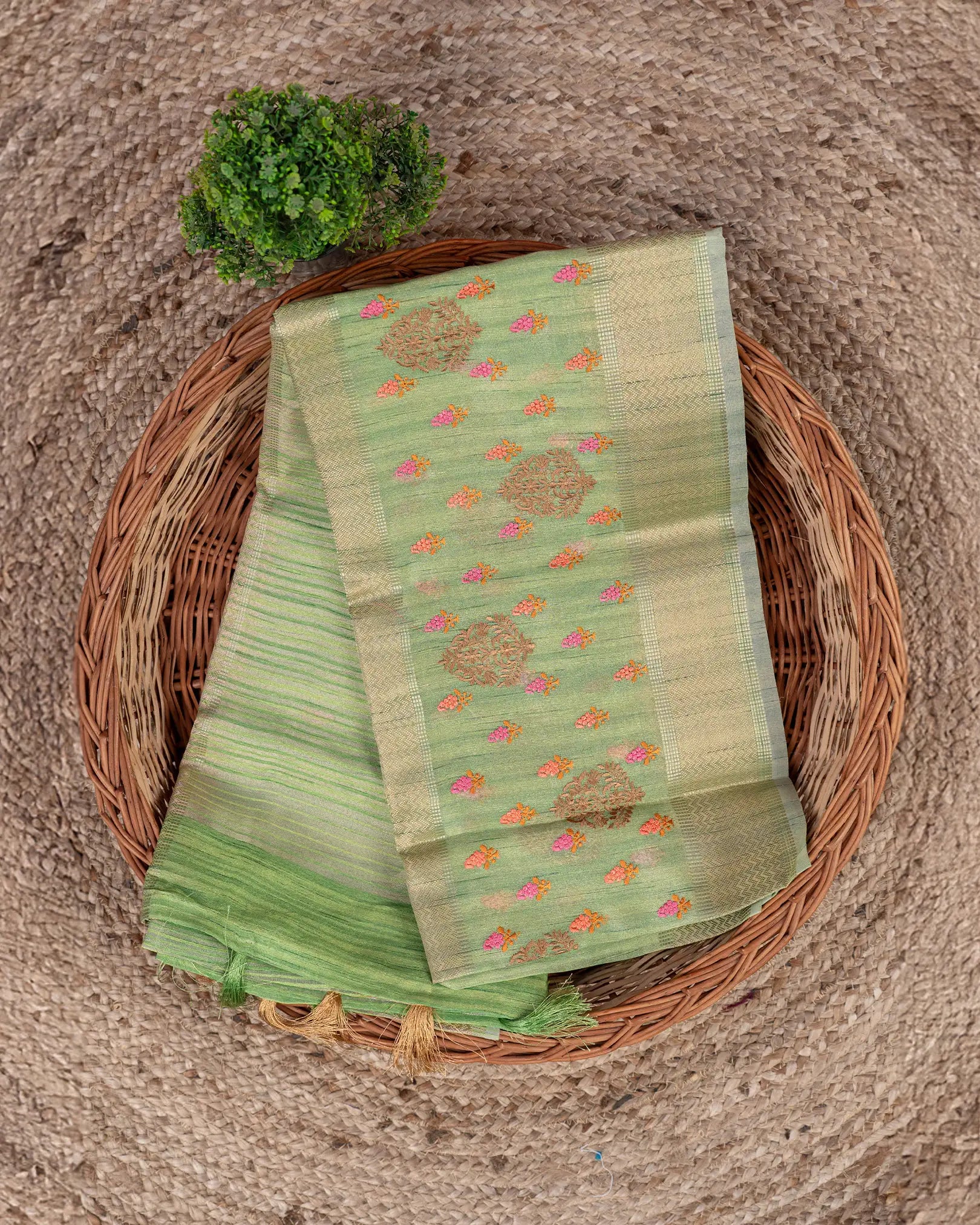 SC3119 - Linen Embroidery Saree with Meena Work