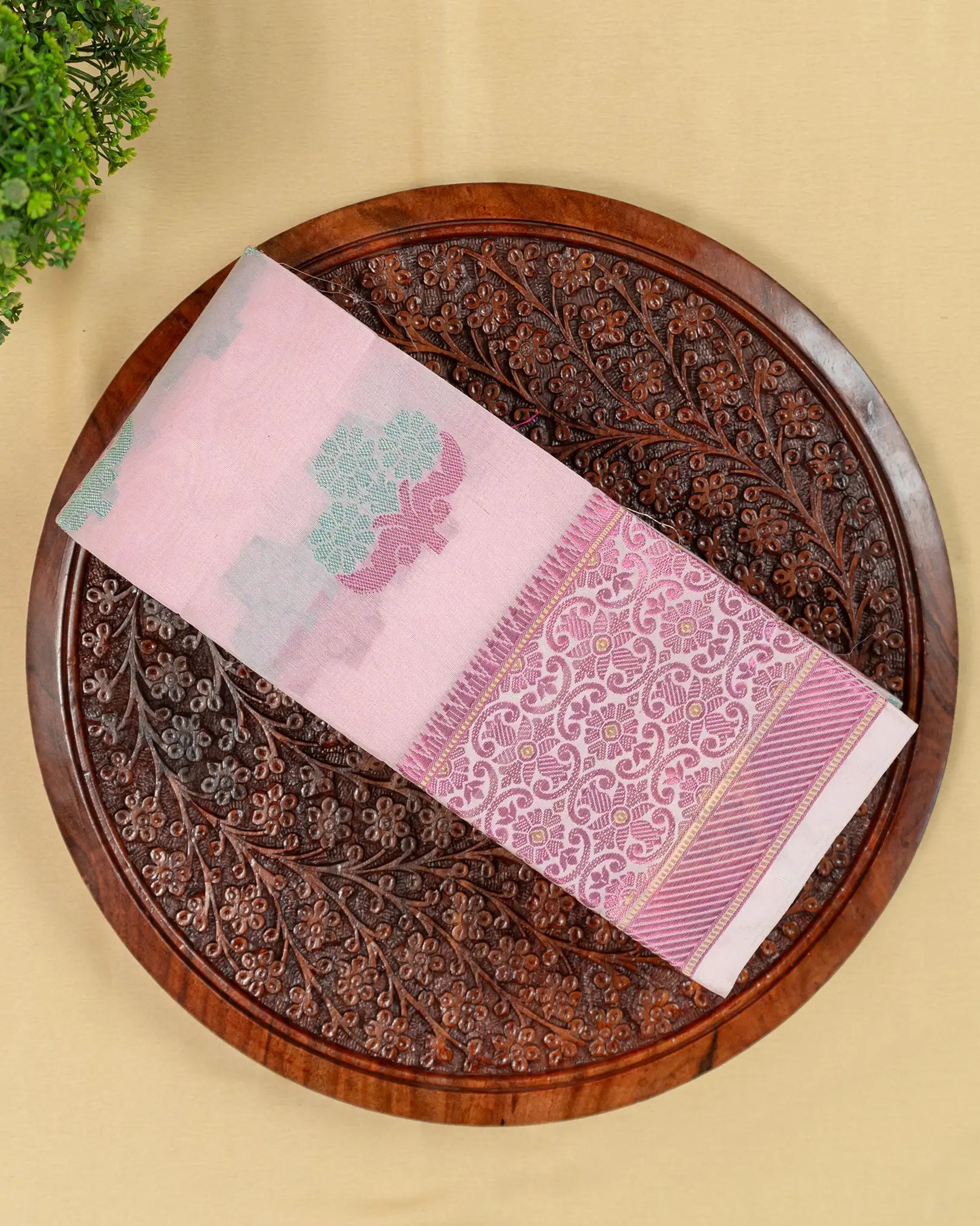 SC2980 - Silk Cotton With Pink And Self Zari