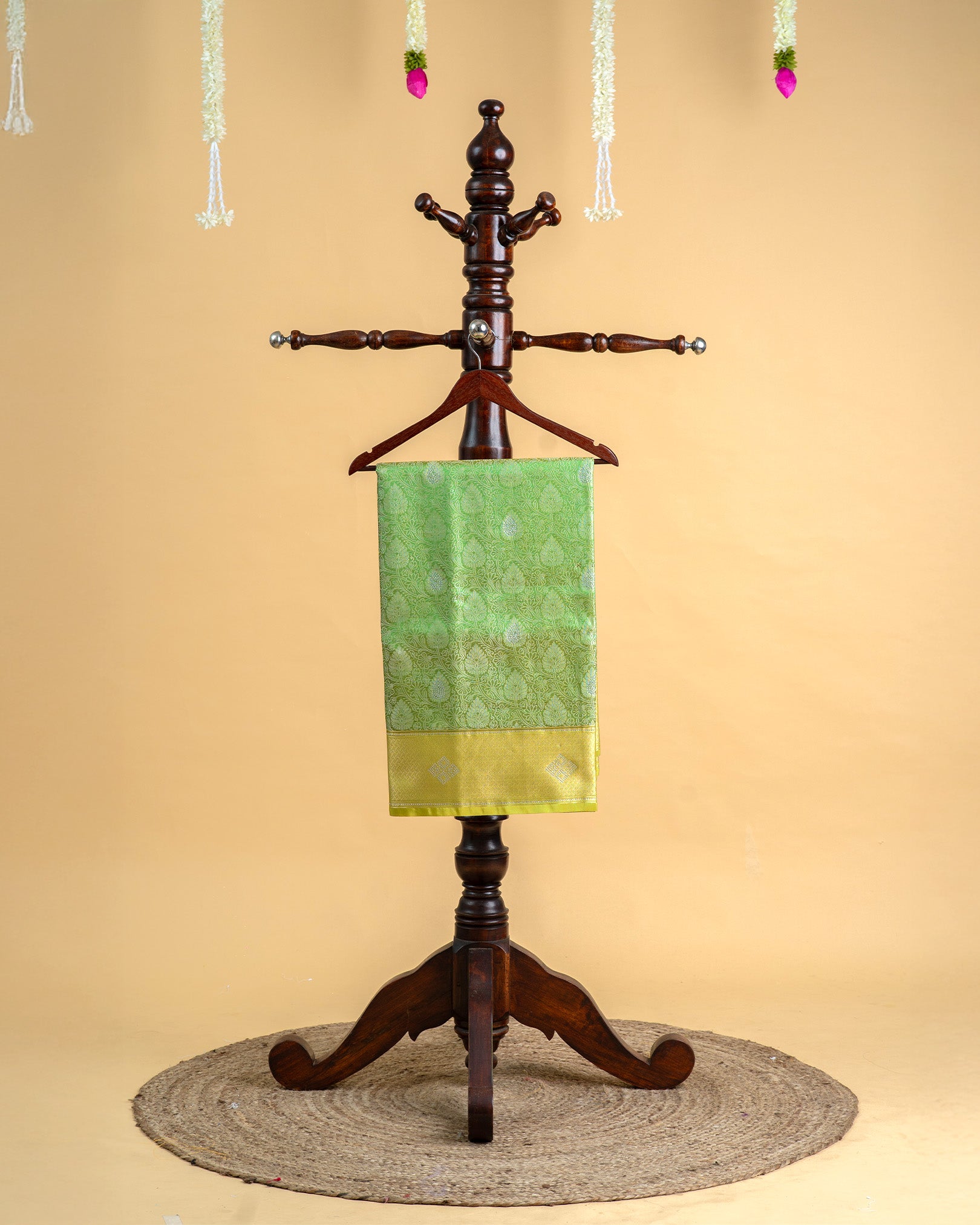 Tissue Saree with Silver Stone and Thread Work