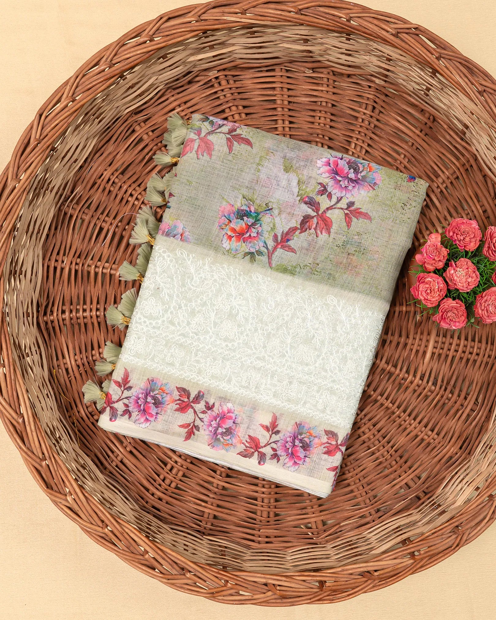 SC3420 - Linen Saree With Embroidery Border