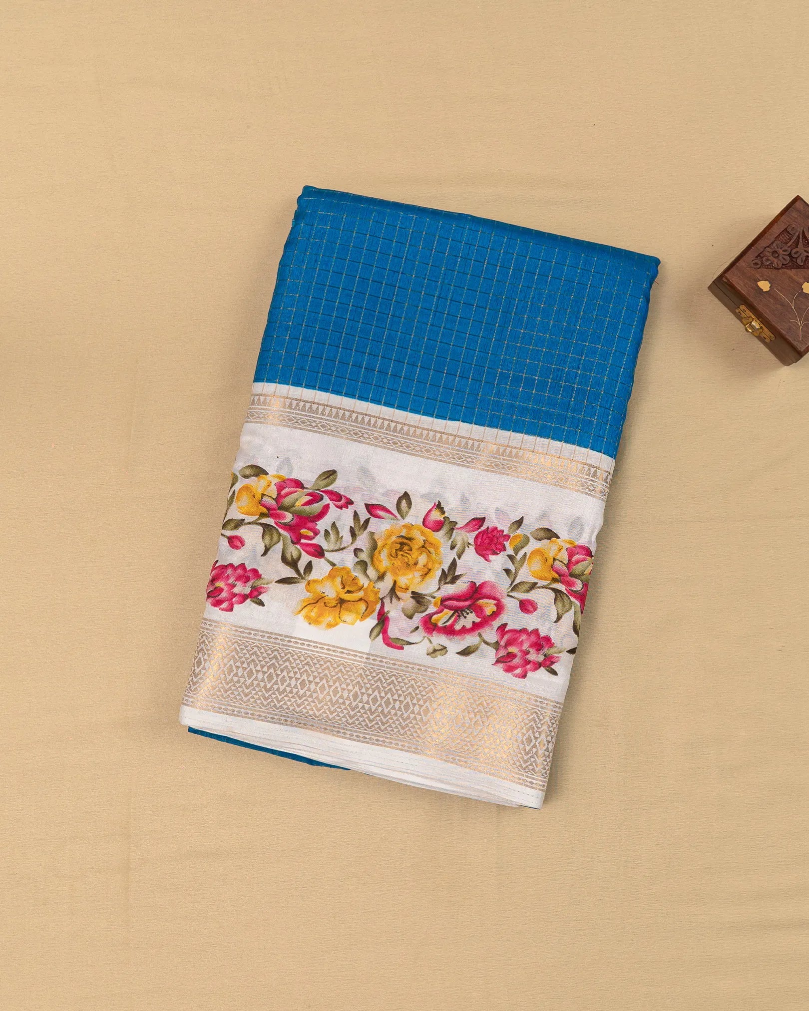 SC3661 - Dola Silk Saree Checked Body With White Border