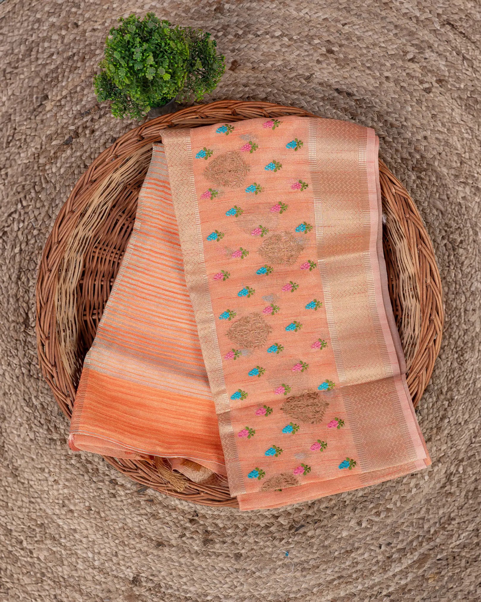 SC3119 - Linen Embroidery Saree with Meena Work