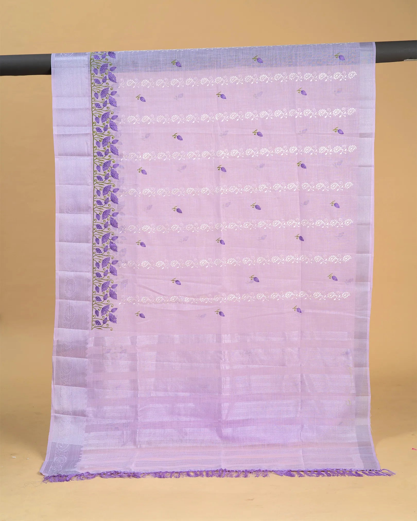Linen Embroidery with Silver Zari