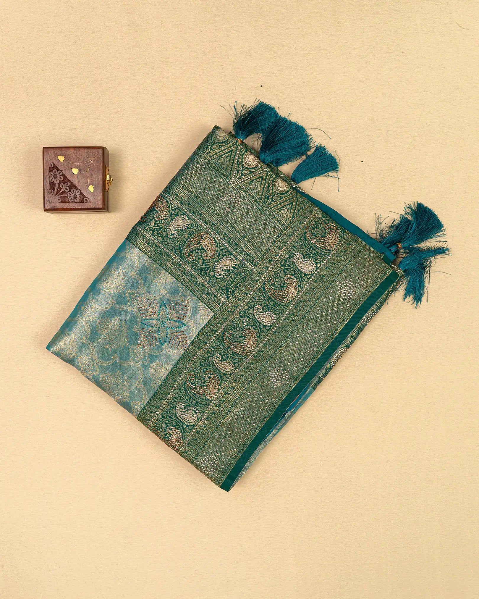 SC3582 - Tissue Saree With Premium Multi Colour Stone