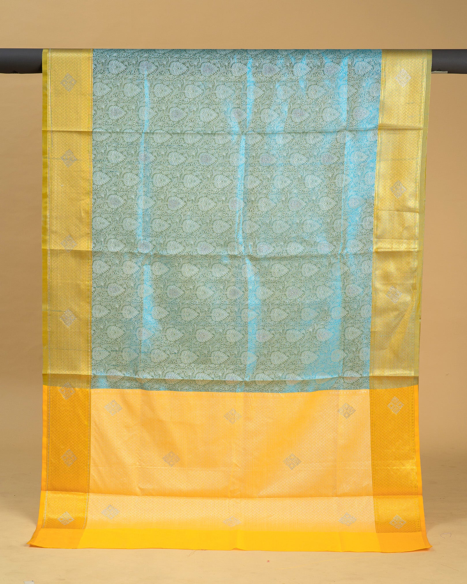 Tissue Saree with Silver Stone and Thread Work