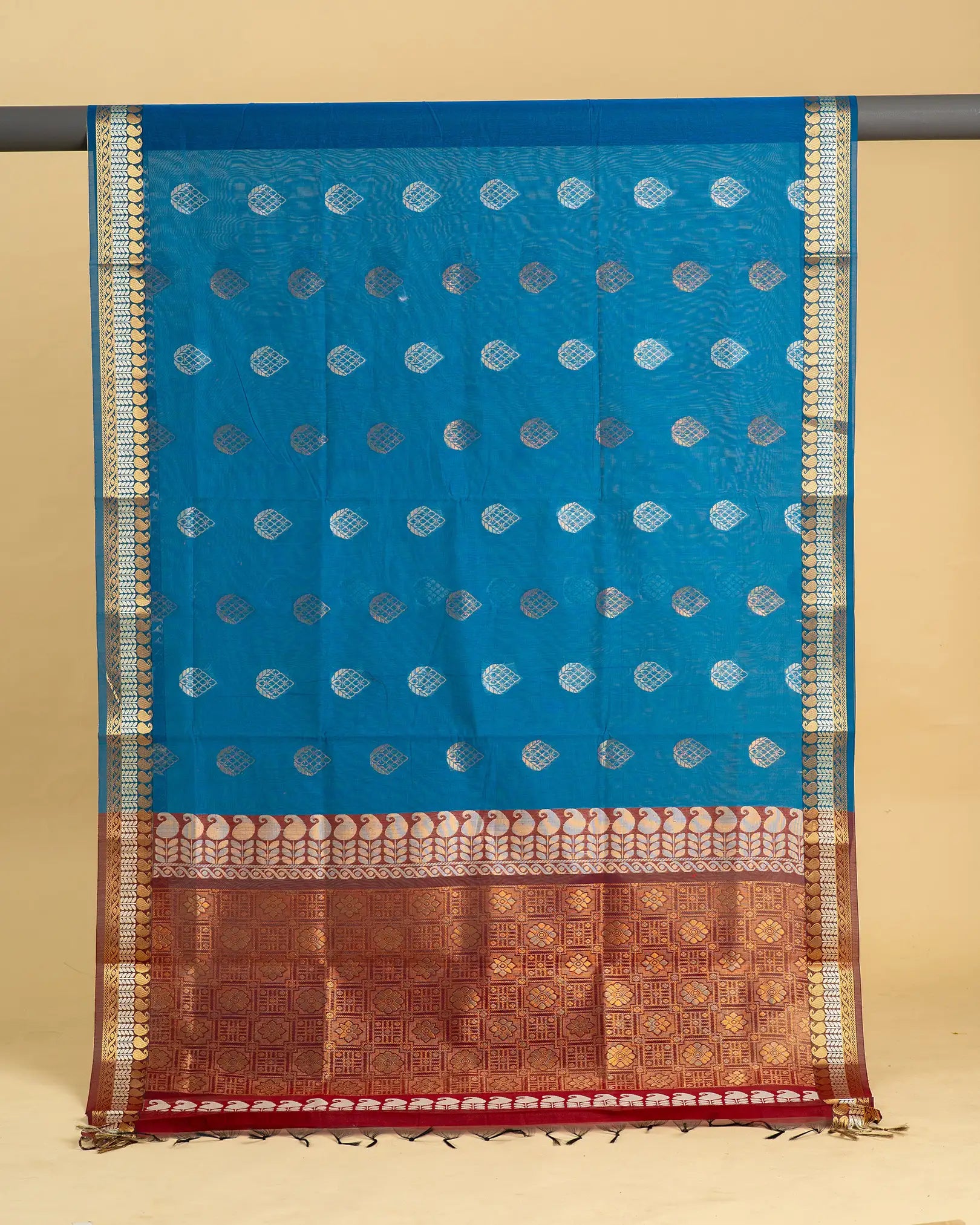 Silk Cotton Saree with Copper and Thread Work