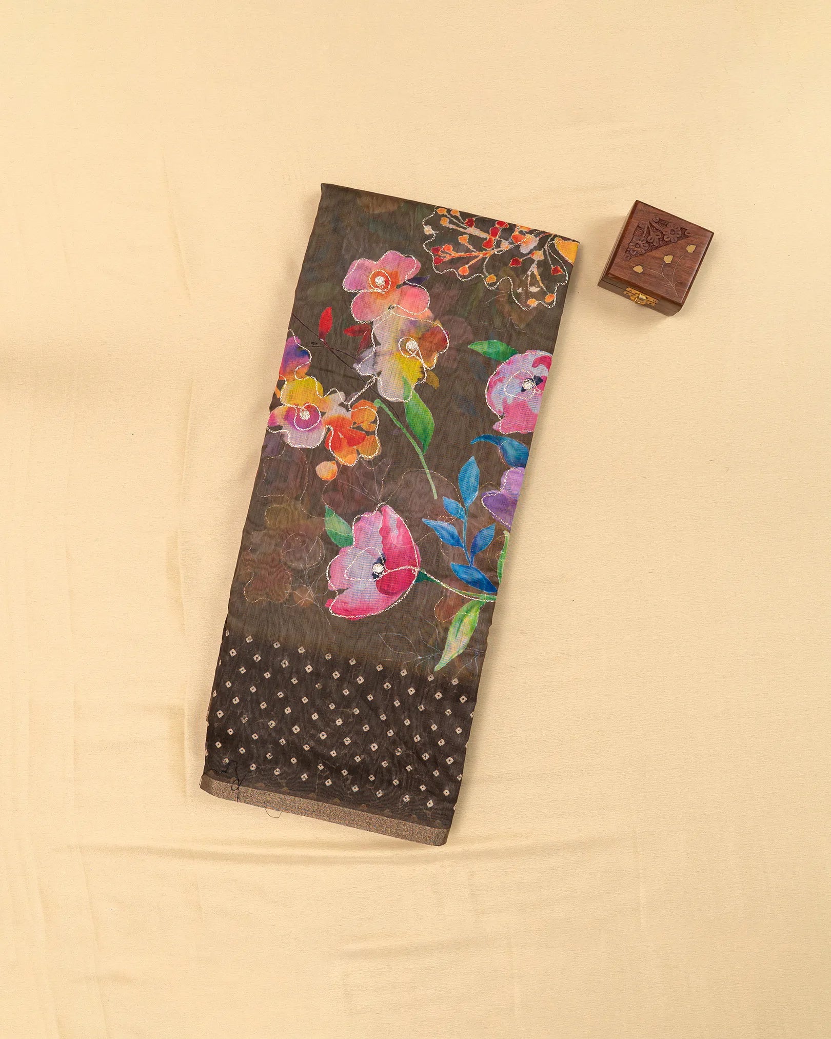 SC3417 - Cotton With Foil Print And Bandhini Border