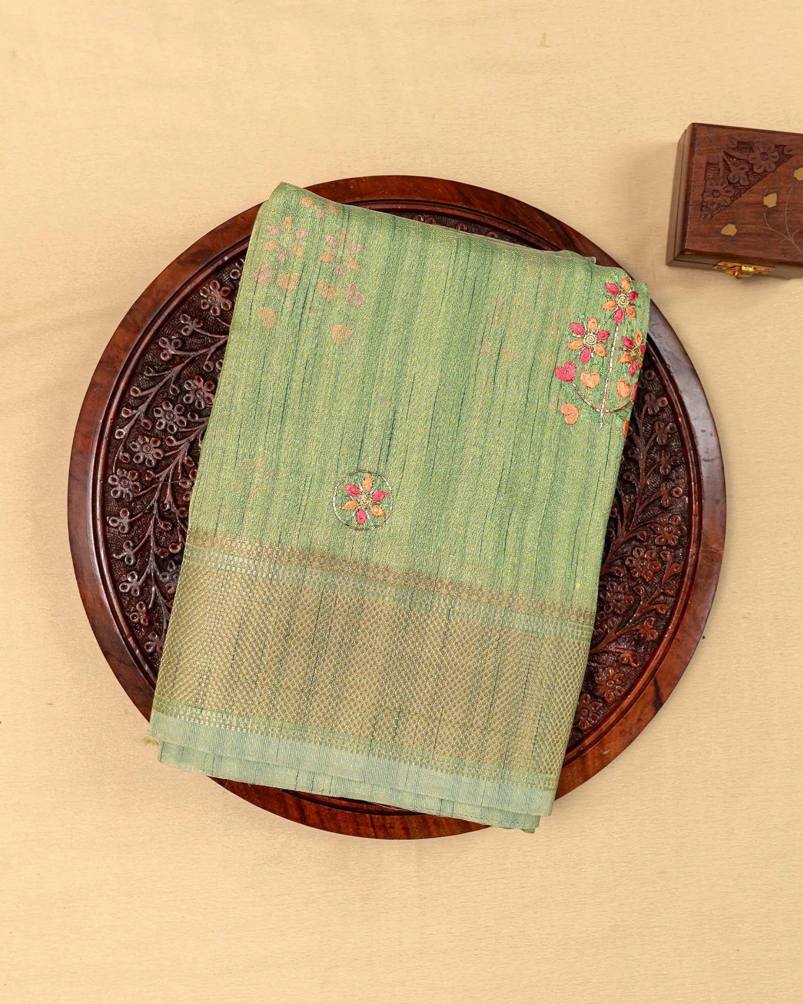 SC3121 - Tissue Embroidery Saree With Jarjoshi Work