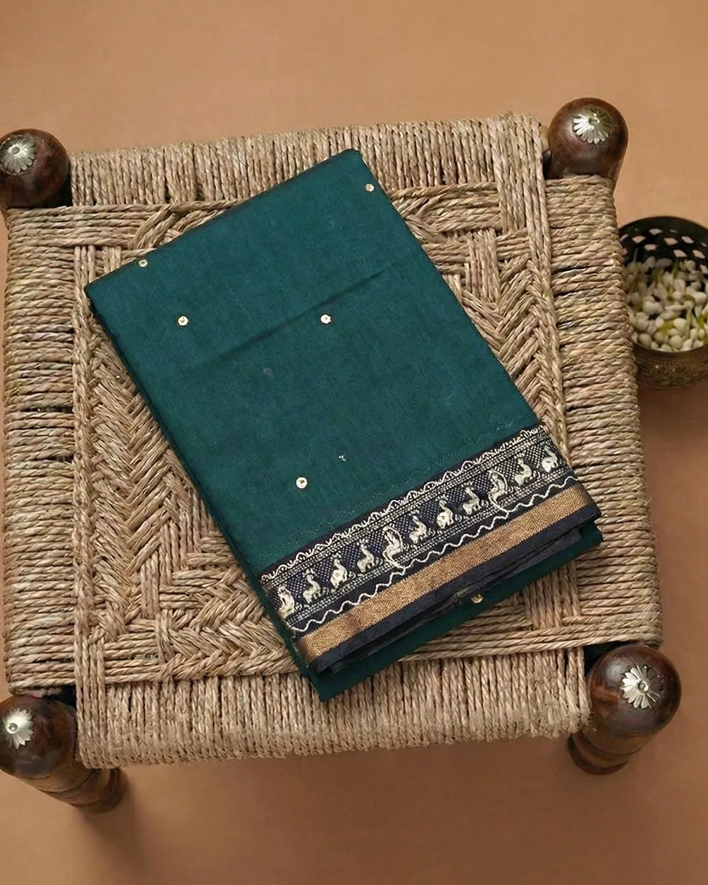 SC6719 - CHANDERI SILK SAREE WITH BANDHANI BORDER AND MIRROR WORK