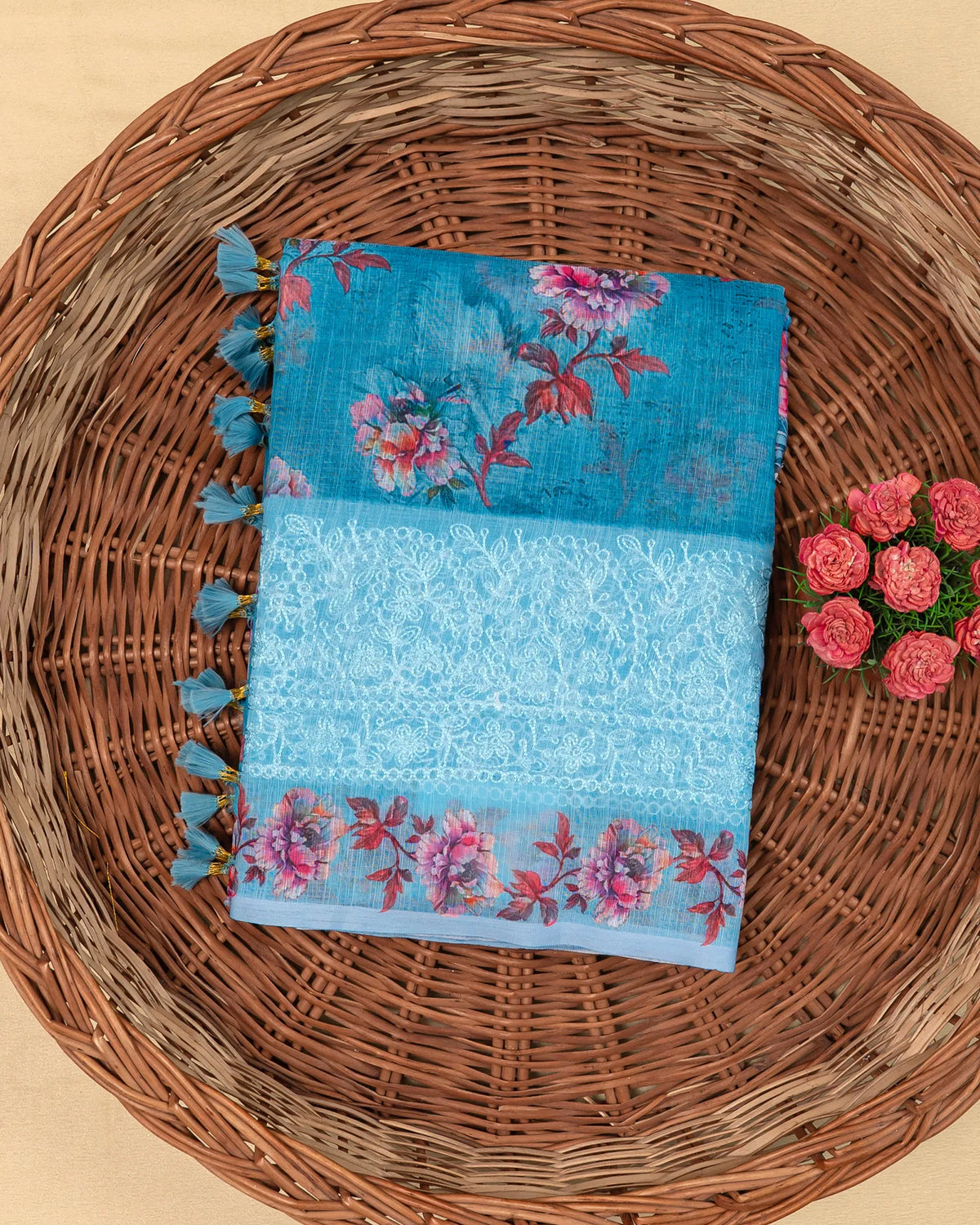 SC3420 - Linen Saree With Embroidery Border