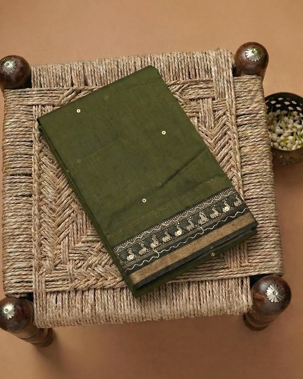 SC6719 - CHANDERI SILK SAREE WITH BANDHANI BORDER AND MIRROR WORK