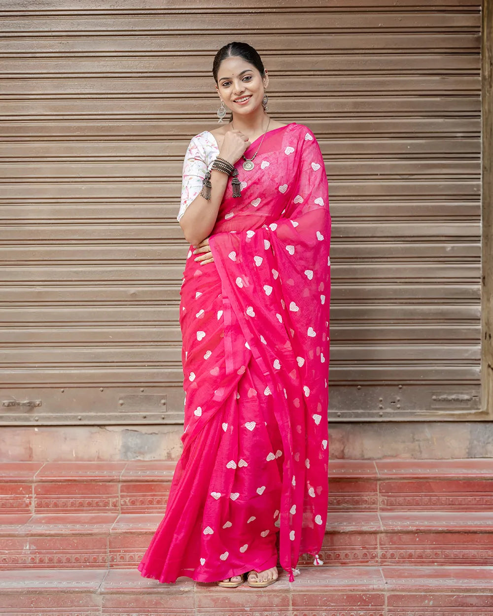 SC8982 - MUL MUL LOVE EMBROIDERY COTTON SAREE