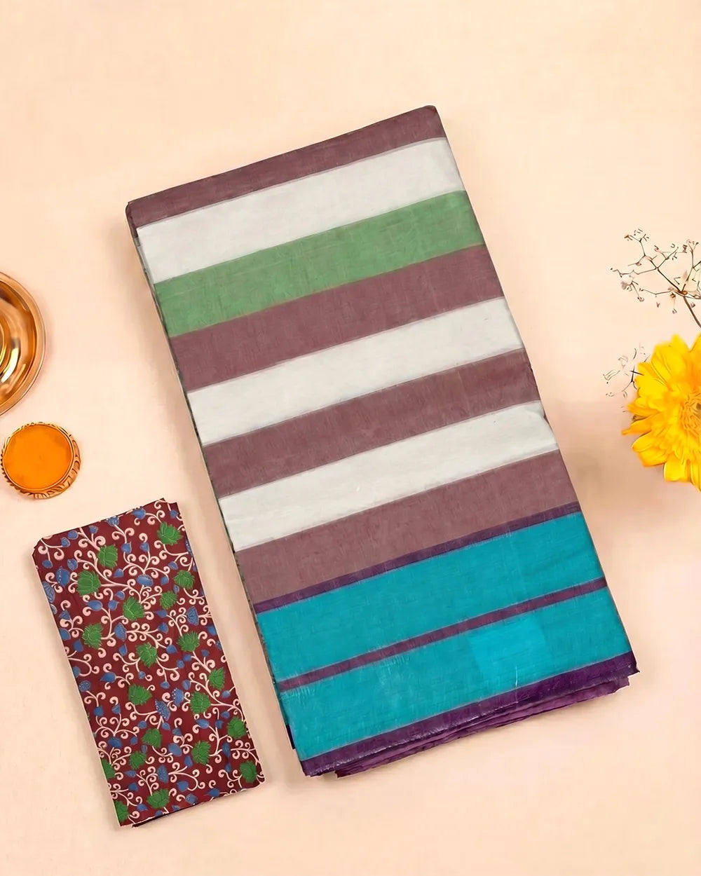 SC7418(2) - MANGALAGIRI MULTICOLOUR STRIPED COTTON SAREE