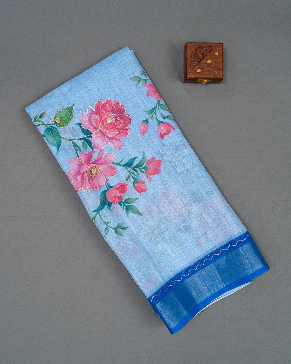 SC5782(2) - LINEN SAREE WITH FOIL WORK