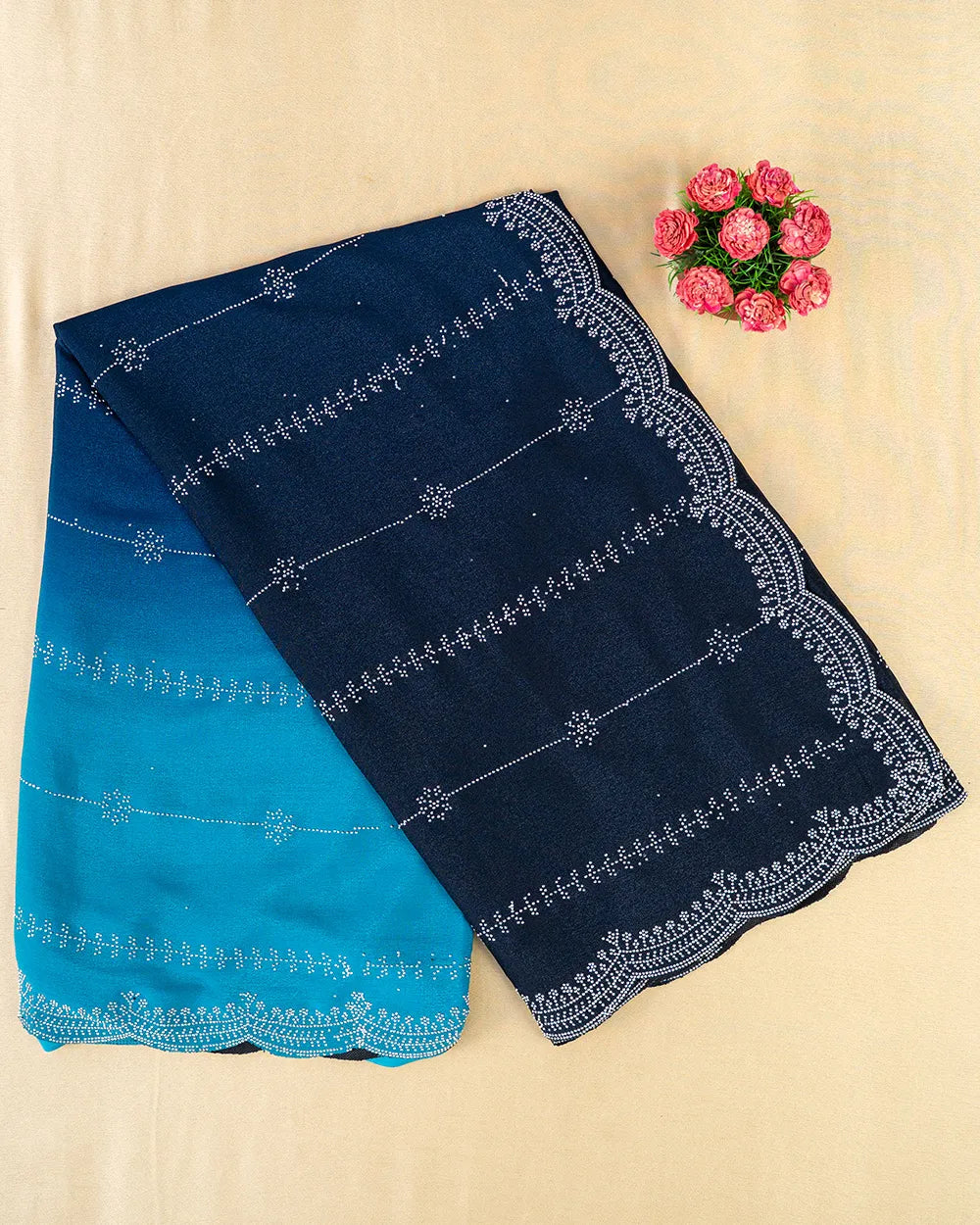 SC6490 - CHIFFON SAREE WITH DUAL TONE AND STONE WORK