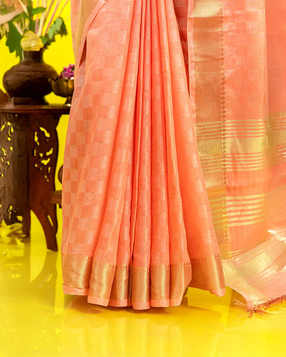 SC6168 - LINEN SAREE ZARKI CHECKED