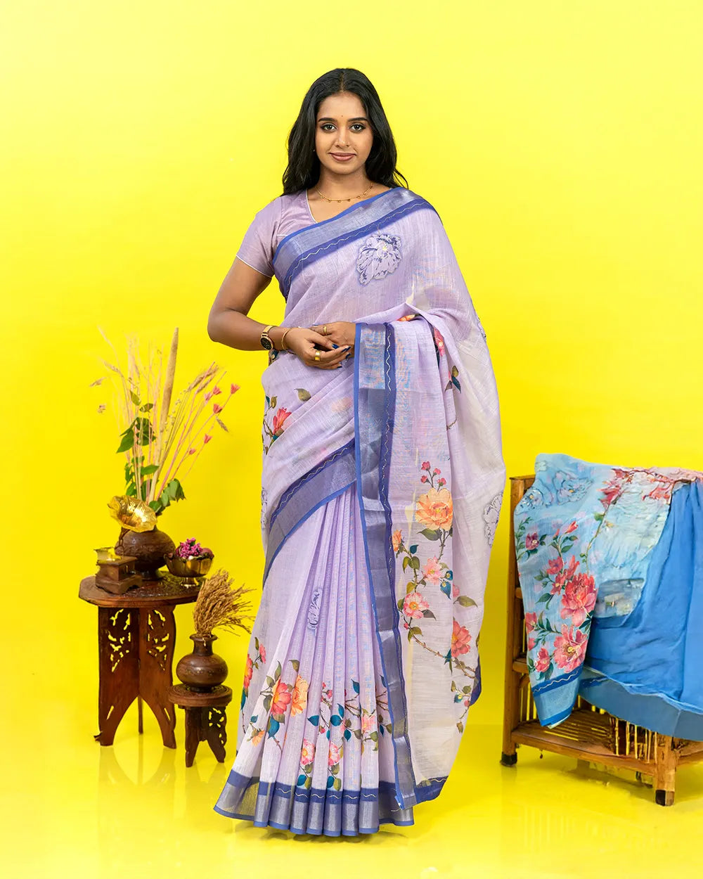 SC5782(3) - LINEN SAREE WITH FOIL WORK