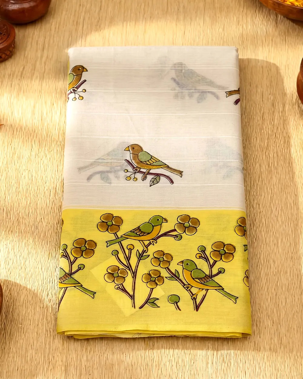 SC7503 - KHADI COTTON PARROT PRINTED SAREE
