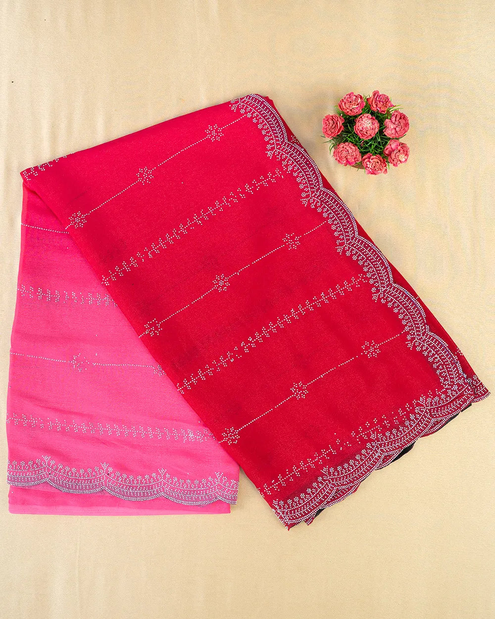 SC6490 - CHIFFON SAREE WITH DUAL TONE AND STONE WORK